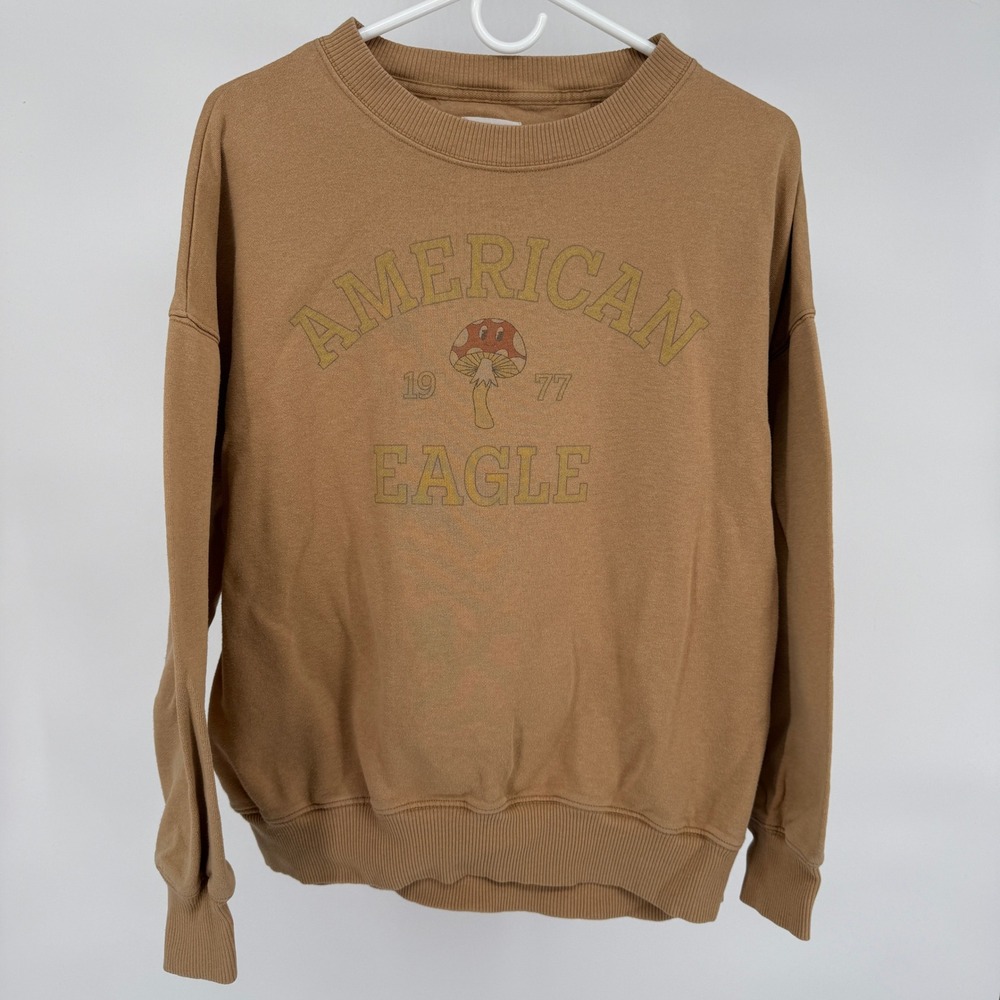 American Eagle Outfitters Graphic Sweatshirt Mushroom Print‎ Tan Size S